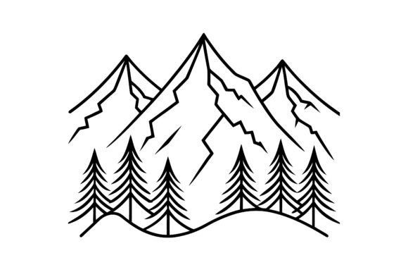 Abstract Mountain Forest Horizon Line Art