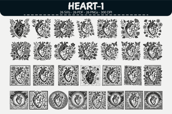 Anatomic Heart Vector Set – 26 Designs: Elevating Creative Projects with Vintage Botanical Precision