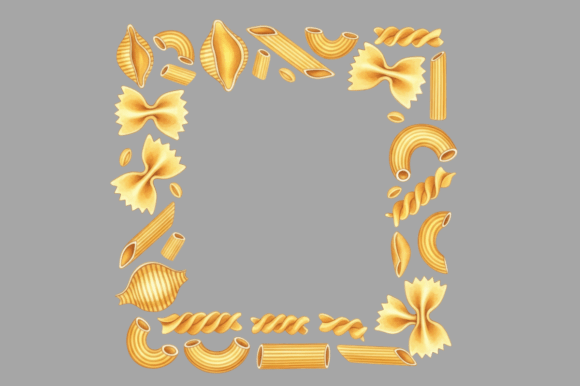 Assorted Dry Pasta Shapes Border: Elevating Your Digital Designs with Watercolor Charm