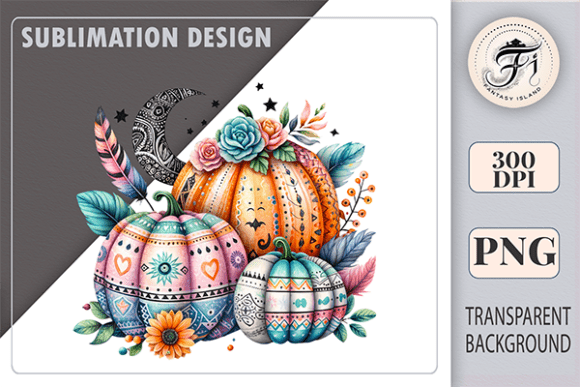 Boho Pumpkin Watercolor Fall Clipart PNG: Elevating Autumn Design with Geometric Elegance