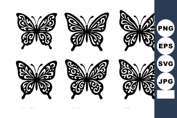 Butterfly Silhouette Vector Set with Six
