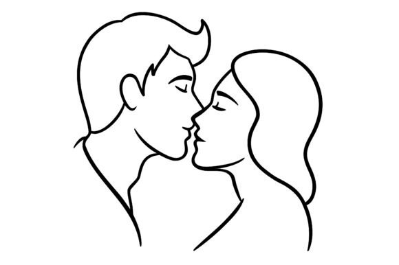 Couple Kissing Minimal Line Outline Guide