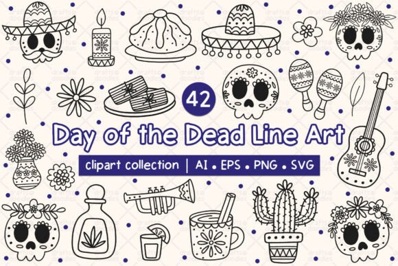 Day of the Dead Line Art Clipart Set