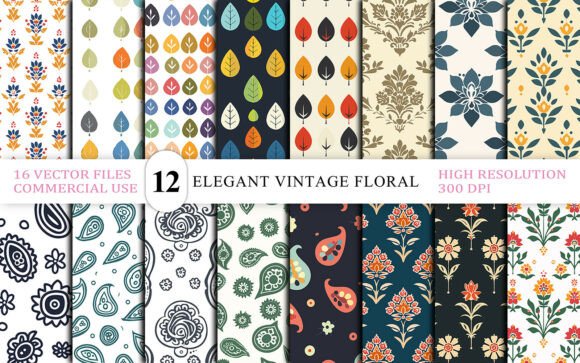Elevate Your Design Projects with 16 Elegant Vintage Floral Seamless Backgrounds