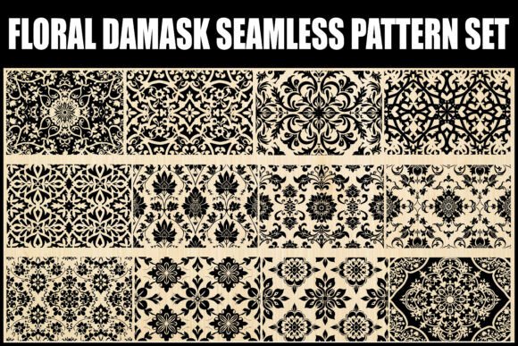 Elevate Your Designs with a Floral Damask Seamless Pattern Set