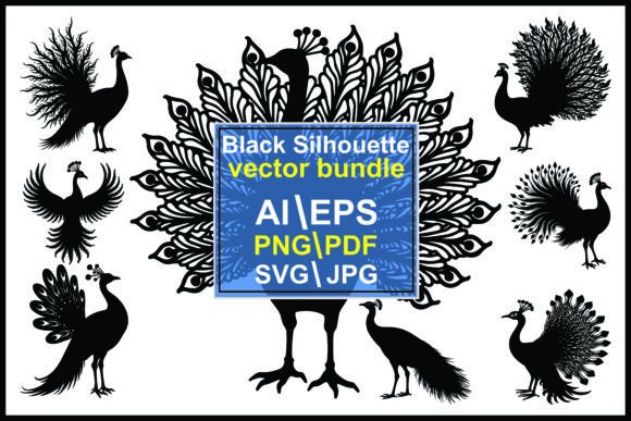 Elevating Visual Identity with the Collection of Black Peacock Silhouettes