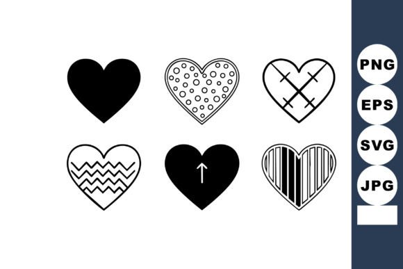 Exploring the Versatility of Six Unique Heart Icons Design with Varie Patterns