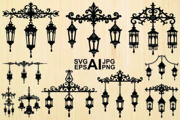 Hanging Lantern Silhouette Vector Bundle