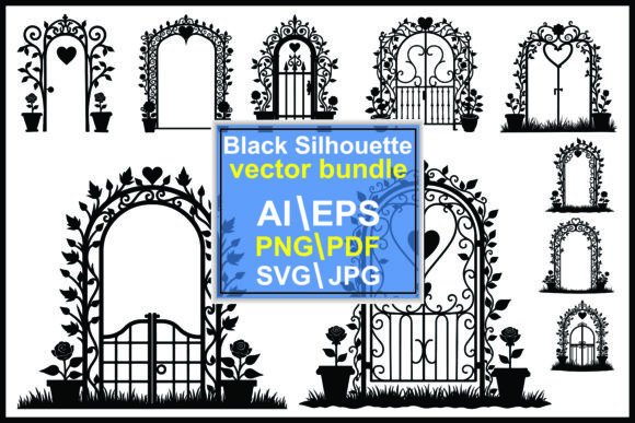 Ornate Garden Gate with Floral Silhouettes