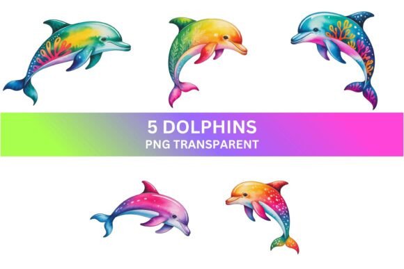 Rainbow Dolphin Clipart PNG Set Guide