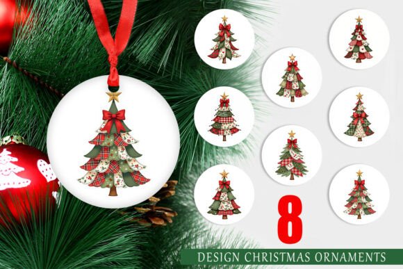 Rustic Patchwork Christmas Ornament Set