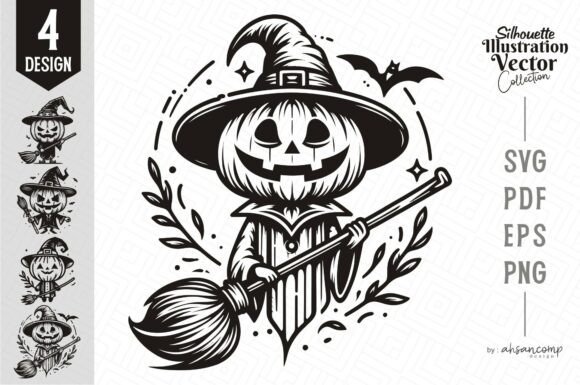 Spooky Pumpkin Head Witch Silhouette Design Guide