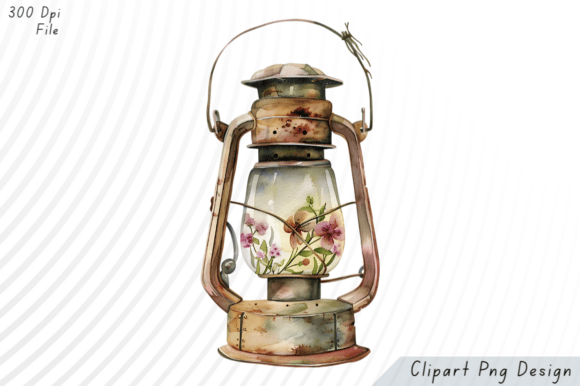 Strategic Visual Assets: Leveraging Vintage Oil Lantern with Floral PNG Clip for Brand Cohesion