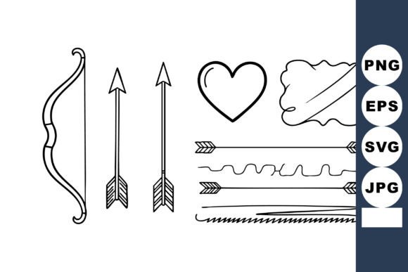 Valentine Love Arrow Bow Heart Doodle