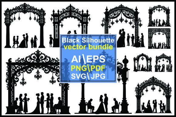 Wedding Couple Silhouette Vector Bundle